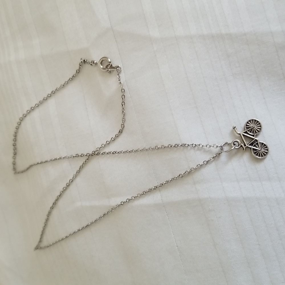 Silver Bicycle Biker Rider Necklace